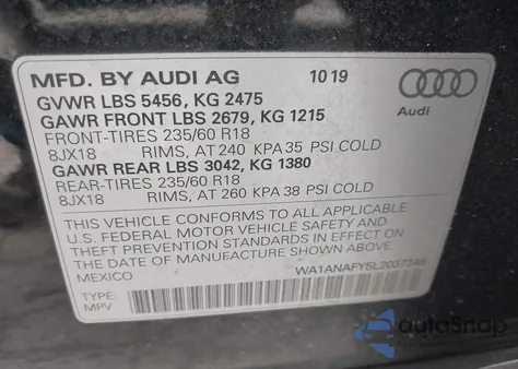 2020 Audi Q5 Premium 45 Tfsi Quattro S Tronic z USA, uszkodzony, nr VIN WA1ANAFY5L2037248